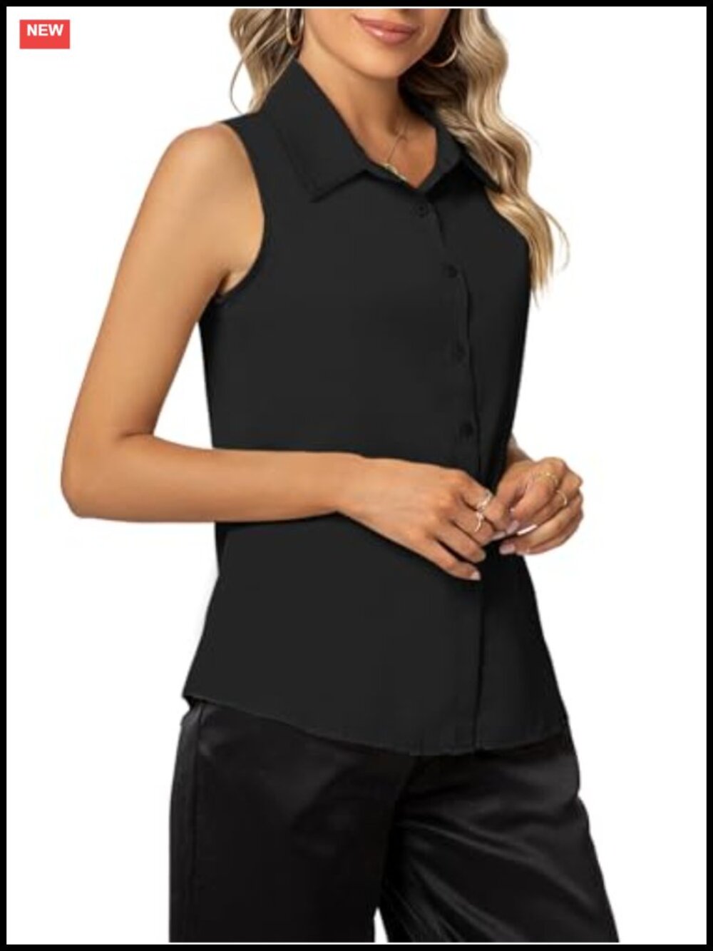 Sleeveless Button Down Blouse Classic Collared Work Top